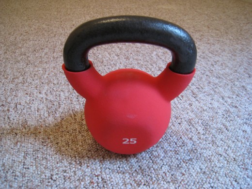 This is my own 25 lbs kettlebell with a neoprene cover.