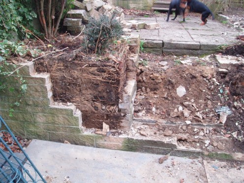 We had to knock down the old garden walls.