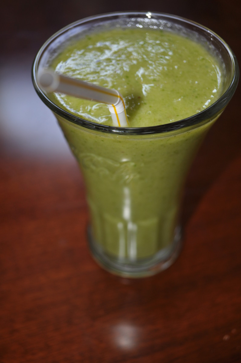 Spinach is the key ingredient for this smoothies appearance. Don't be fooled by the look though, this drink is mighty tasty!