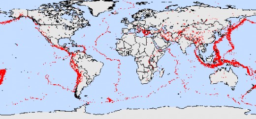 Red spot, marks where an earthquake has taken place. See any similarities?