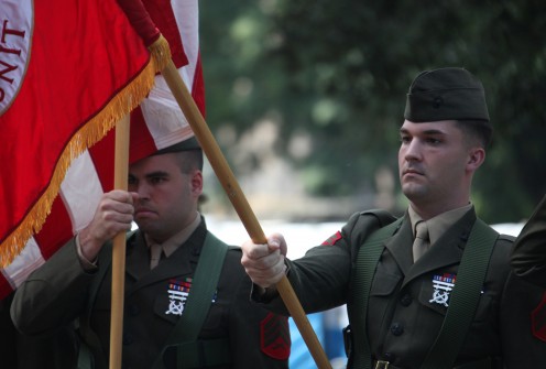 My son carrying the USMC flag in a parade in Rome, Italy.