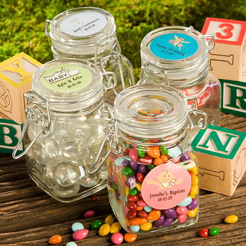 Filled with green jellybeans or M&M's, these cute little jars fit in perfectly with your peapod theme and make a great take-home gift!  Use them as part of an ice-breaker or counting game.  Found at baby-gifts-gift-baskets.com