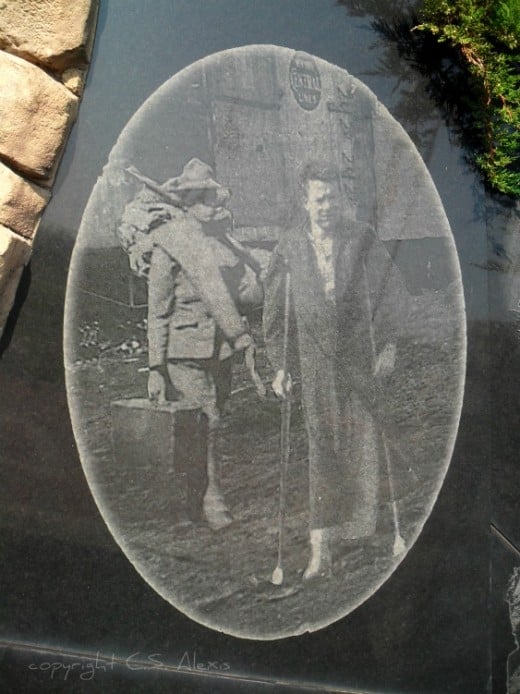 This old photo on a large granite slab tells a story.