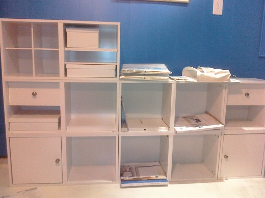 White storage cubes offer organization for scrapbook supplies