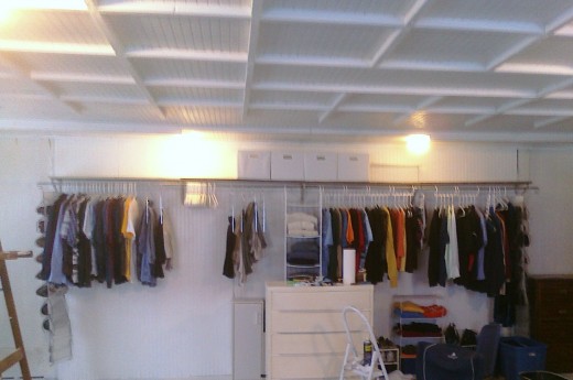 Closet wall painted white. The wall to separate the closet from the bedroom has not been built yet- but will be blue.