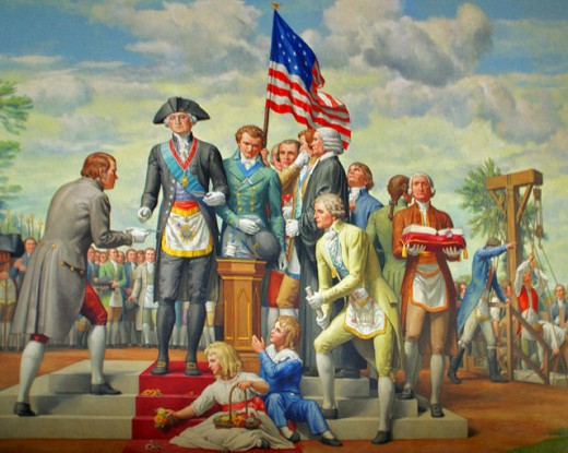 George Washington wearing full masonic regalia during the laying of cornerstone of US government 