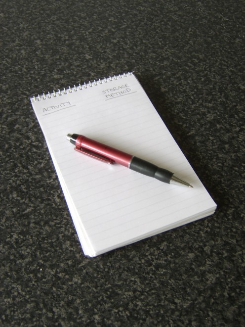 A notepad and pen should be used to record your water requirements and storage ideas