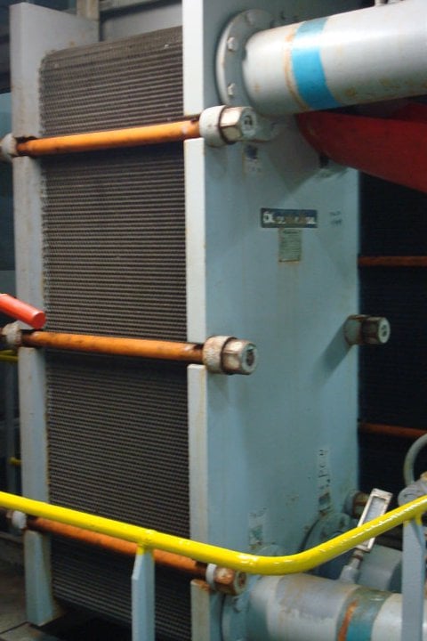 A plate type heat exchanger used mostly in central cooling systems.