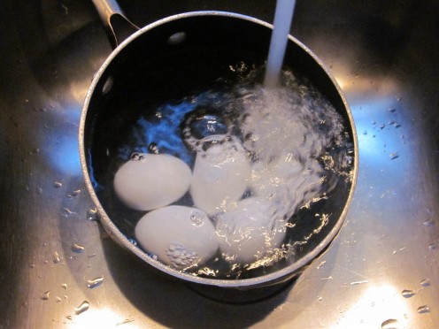 Run cold water into the pot.