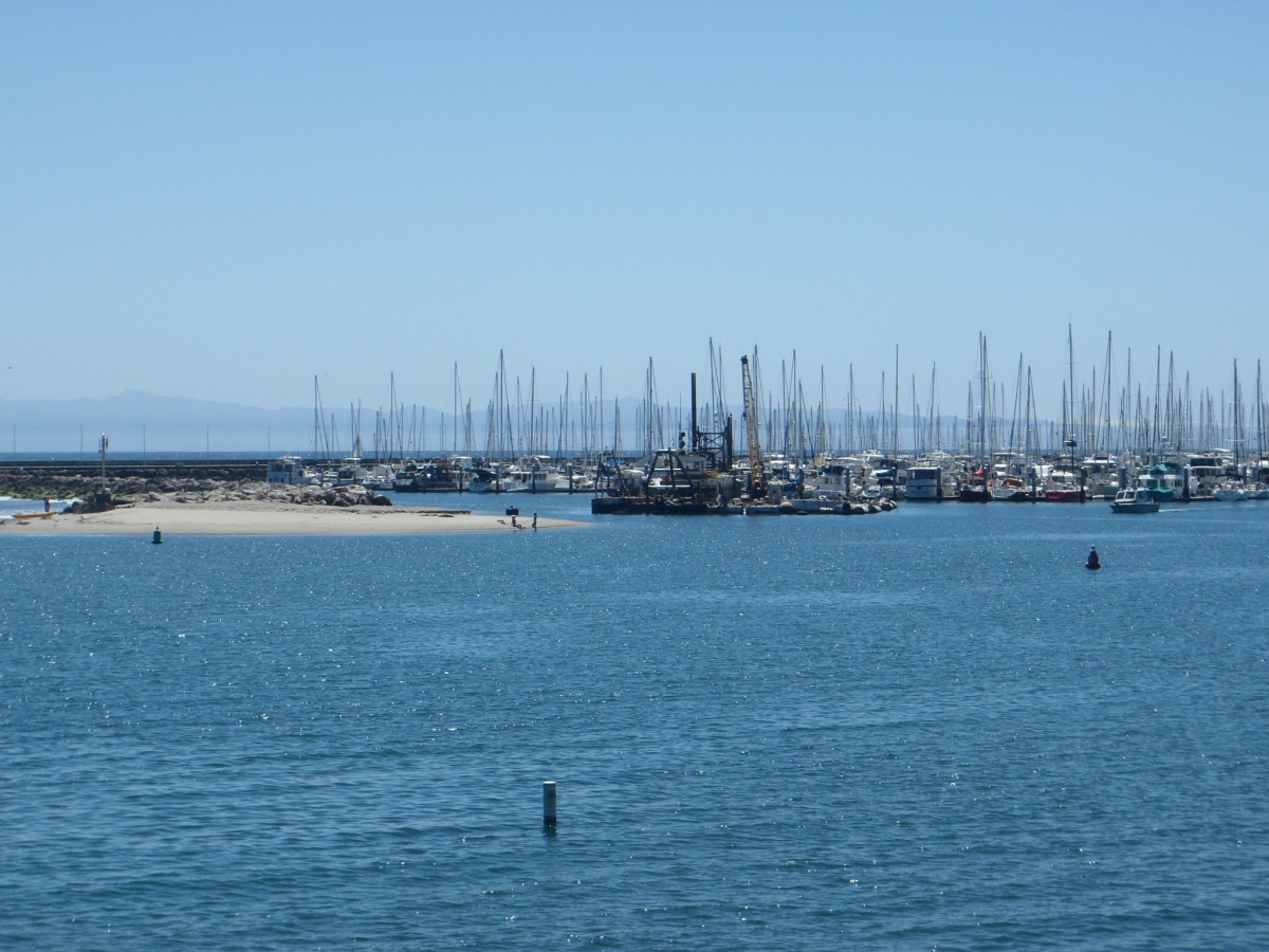 Distance and hazy view of Channel Islands from Santa Barbara harbor. 