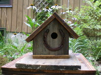 Barn wood Bird House with Horseshoe Perch