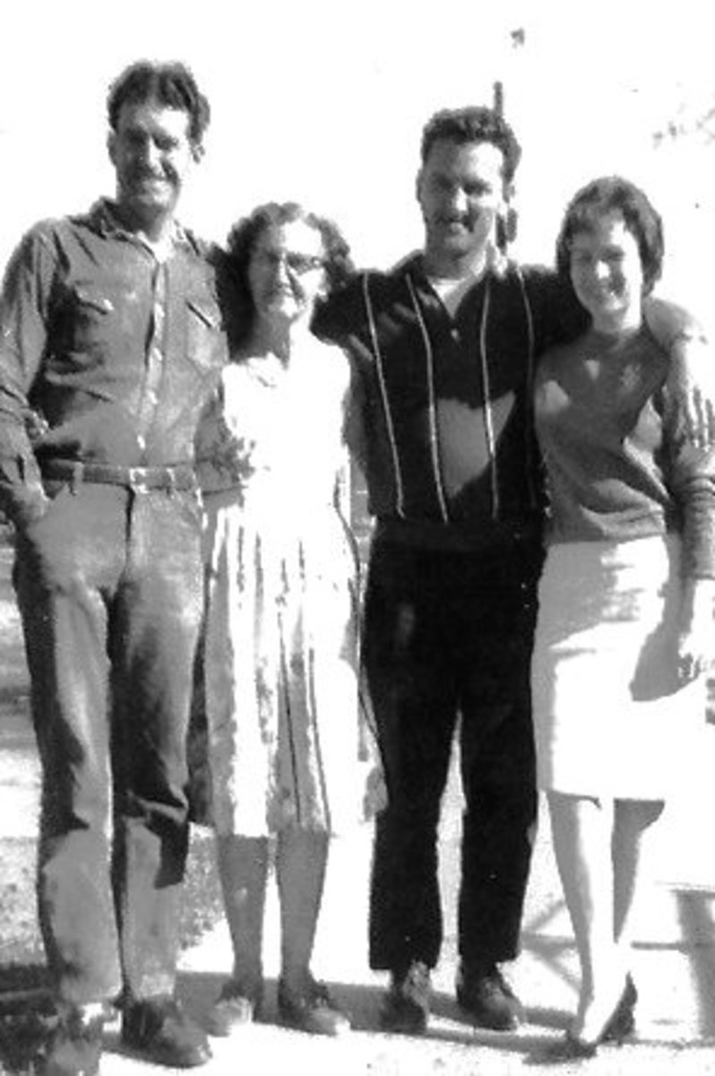 My dad with his brother Gene, My grandmother, Sirena, and my mom, Bobbi Ann , 1958