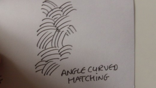 Angle curved hatching technique with ink pens.
