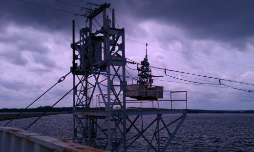 contraption used to ferry workers from the dam to the intake towers