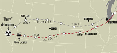 A zoom-in of the fallout path for Dirty Harry.