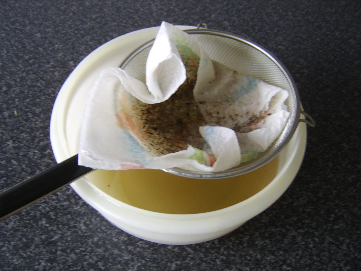 Strain the stock through a sieve and some kitchen paper