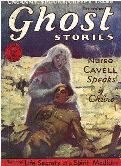 Cover of the pulp magazine Ghost Stories (December 1929, vol. 7, no. 6)) featuring "Nurse Cavell Speaks" by 'Cheiro.'