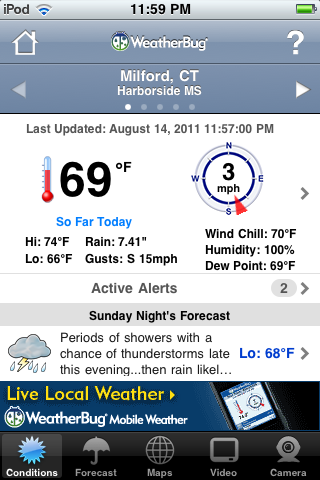 a snapshot i took off my ipod on Aug 14, 2011  notice the total rain fall for the day is at 7.41 inches! 