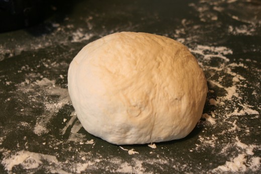 At this stage, the dough is completely kneaded and ready for the first rising.