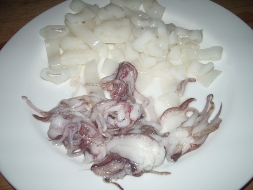 This is what the calamari looks like once it has been cleaned, washed and is ready for poaching.