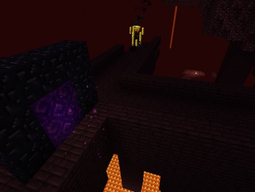 A nether blazeman and a new nether bridge, automatically generated by the world itself. 