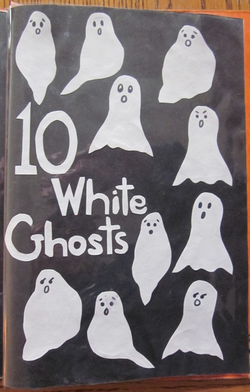10 White Ghosts saying Boo! Boo! Boo!