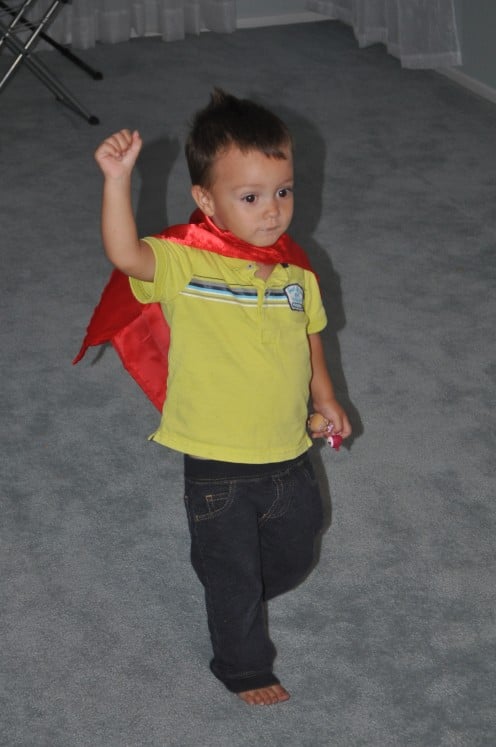 super Max - running around the house saying cool! He really enjoyed his cape.