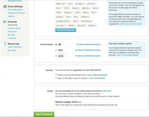 Here is a screenshot of the search ads. Notice the amount of tags I have placed.