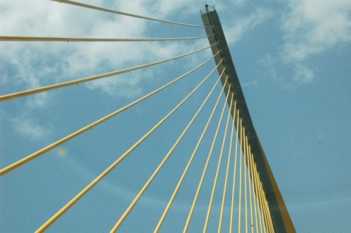 Sunshine Skyway Bridge. I took this one on a trip out to St. Petersburg.  The bridge was just so beautiful all on its own.  It was fun, because pelicans would fly alongside your car. photo by AMB