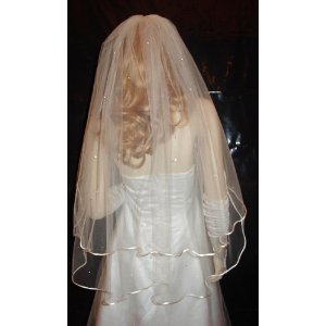 Ivory 2 Tier Fingertip Length Swarovski Crystal Rhinestones Veil Bridal Wedding