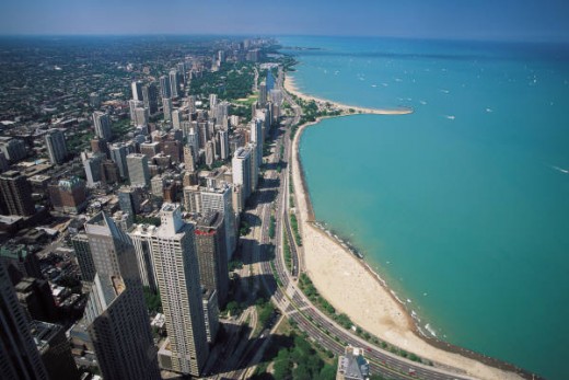 Chicago hugs the shore of Lake Michigan. There are many free beaches in Chicago.