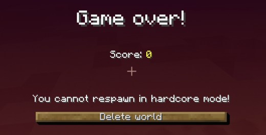 Game Over. Minecraft forces save deletion upon death in new hardcore mode. 