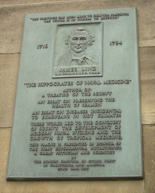 Plaque of dedication to James Lind at  the former Medical School at Edinburgh University, Scotland