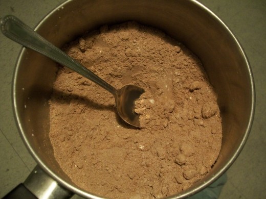 Chocolate Berry Delight dry ingredients in a sauce pan