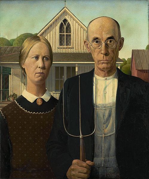 This is one of the digitized images of the original painting American Gothic that Grant DeVolson Wood, a master artist of the twentieth century, created in 1930 and sold to the Art Institute of Chicago in November of the same year.