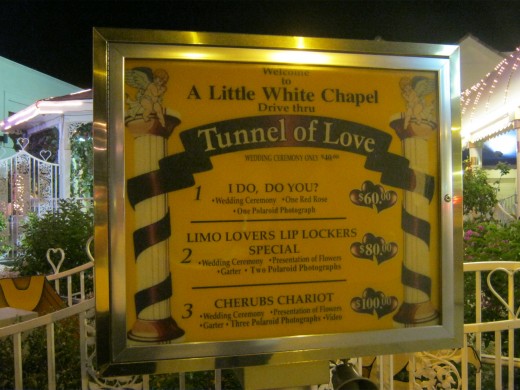 The "Menu" for driving thru the "Tunnel Of Love." Sorry, but you can't have fries with that.