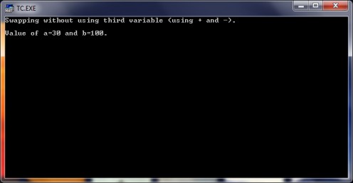 Program output of "swap two numbers without using third variable in C language"