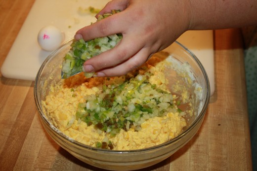 Then add your chopped peppers, onion and what have you.