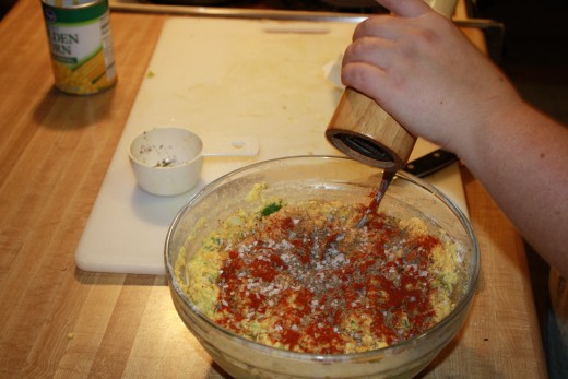 Add your spices and whole kernel corn.