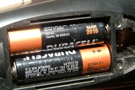 Old Curacell AA Batteries in housing