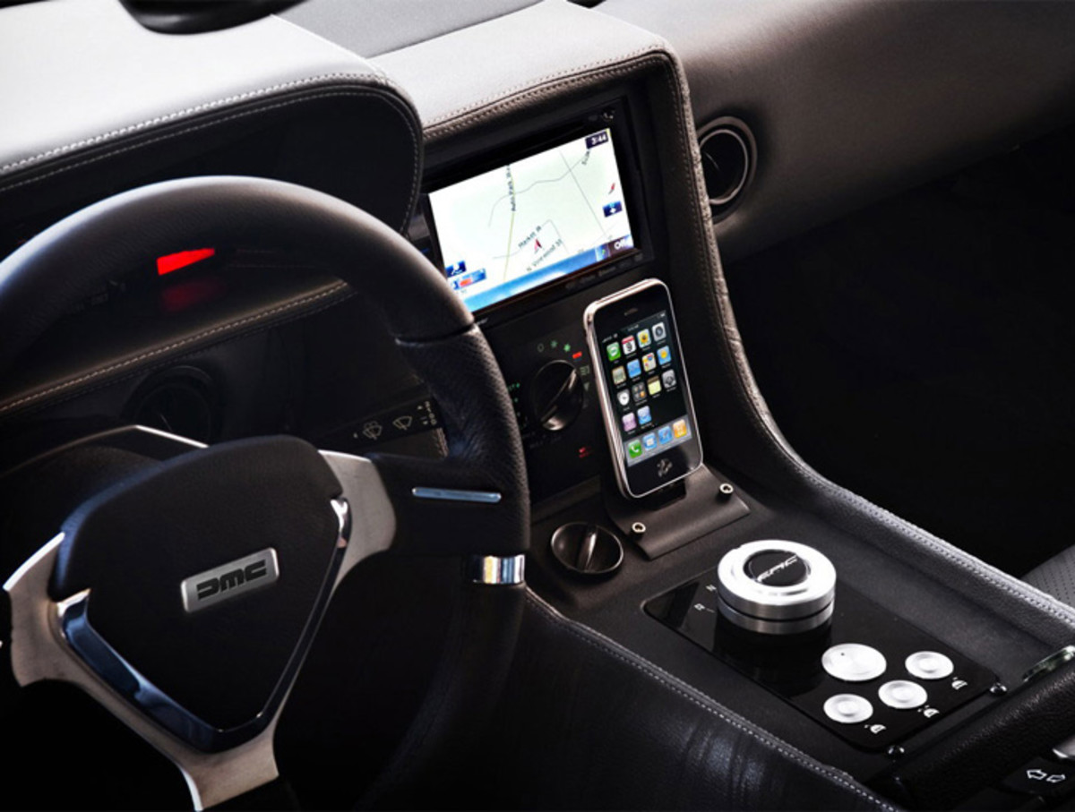 DMC-EV interior with built-in GPS and iPhone dock