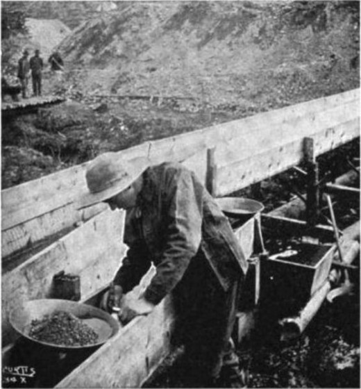 Taking gold out of a sluice box