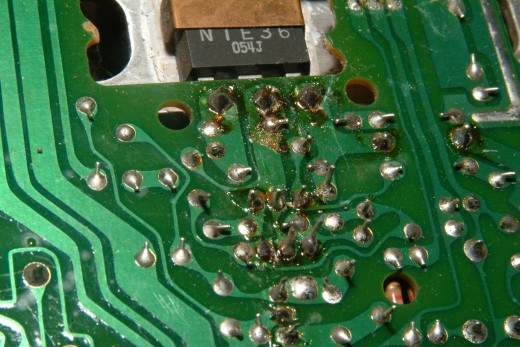 Dirty PC board solder joints