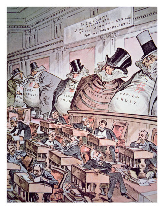 Anti-trust Cartoon Depicting Giant Corporations as 'the bosses of the Senate', 1889