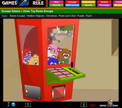 When you click on the Arcade Grabber you see a close up of it with the panel where you will need to put in the correct color code and click on the handle to make the claw grab one of the clues for you.