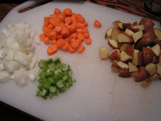 Chopped Onions, Celery, Carrots and Potatoes