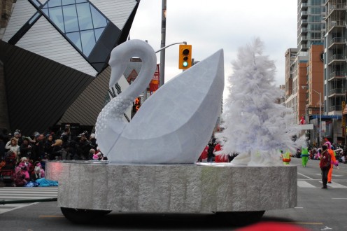 The Swarovsky Swan was one of the new floats in the Toronto Santa Claus Parade - 2010