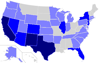Spanish in the United States. Darker shades indicate a higher percentage of Spanish speakers.