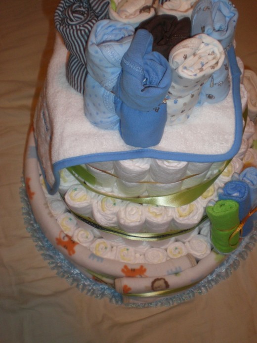 Almost finished 4 tier diaper cake