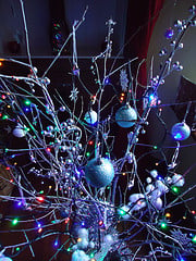 Homemade Christmas Tree by BrockVicky Garden twigs and reusable ornaments create an updated blue Christmas tree 